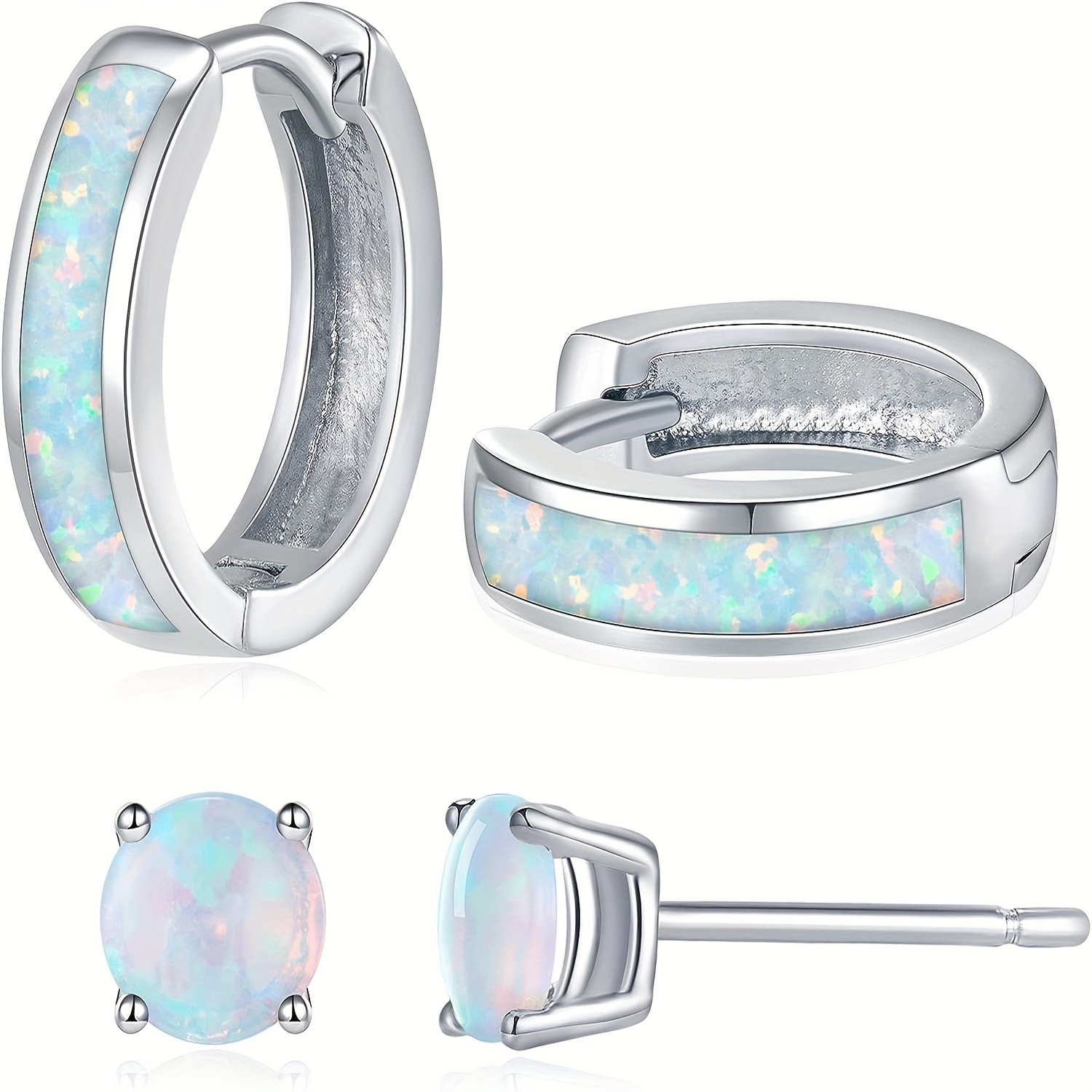 Opal Stud Huggie Hoop Earrings Set Hypoallergenic Small Hoops Earrings